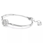 Constella bangle Round cut, Dancing stone, White, Rhodium plated
